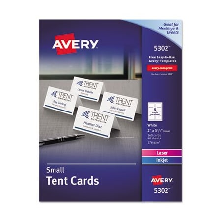 Avery Dennison Avery, Small Tent Card, White, 2 X 3 1/2, 4 Cards/sheet, 160PK 5302